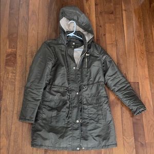 Olive green with Sherpa lining maternity jacket